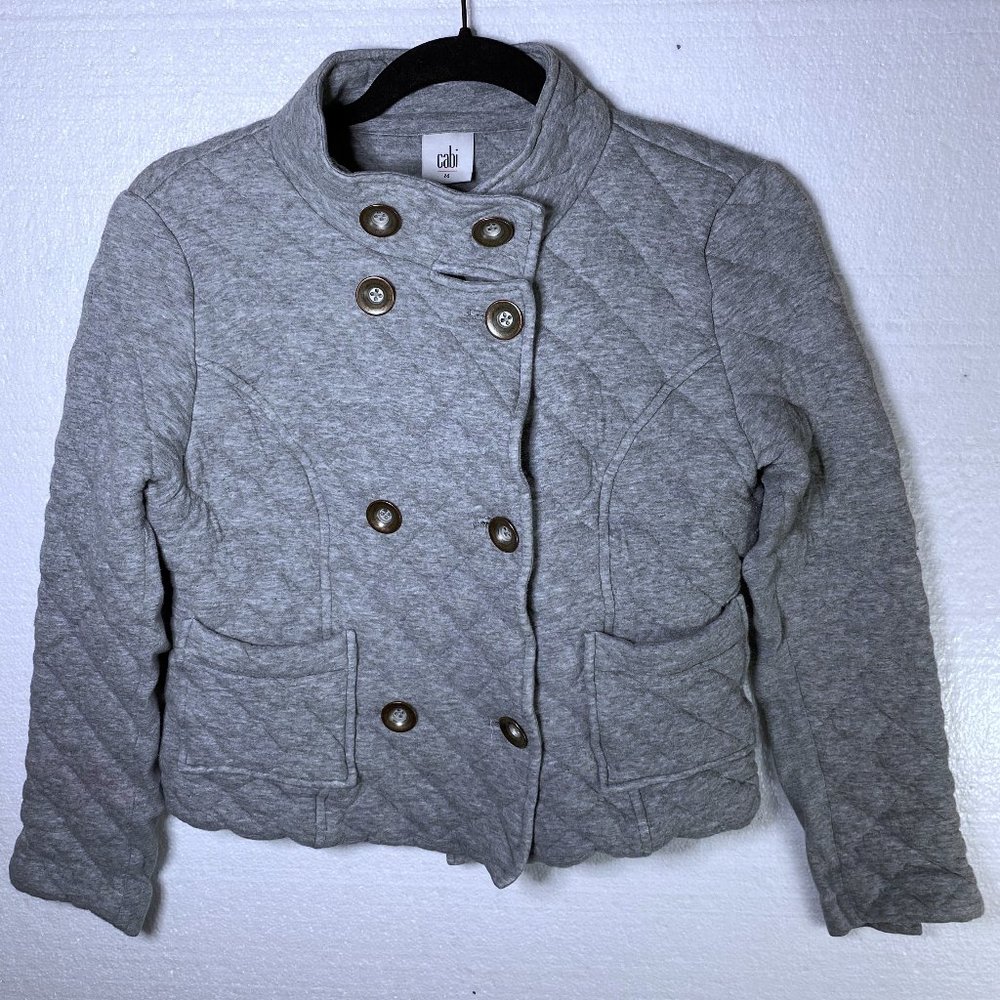 CAbi Women's Size Medium Gray Jacket Style 3182 Double Breasted Button Quilted